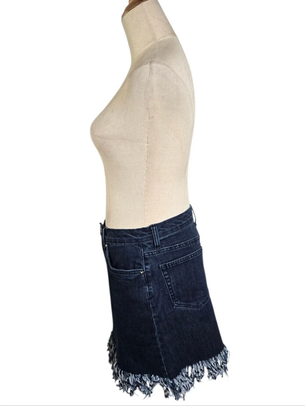 VENUS Dark Wash Denim MINI Skirt with Fringe
